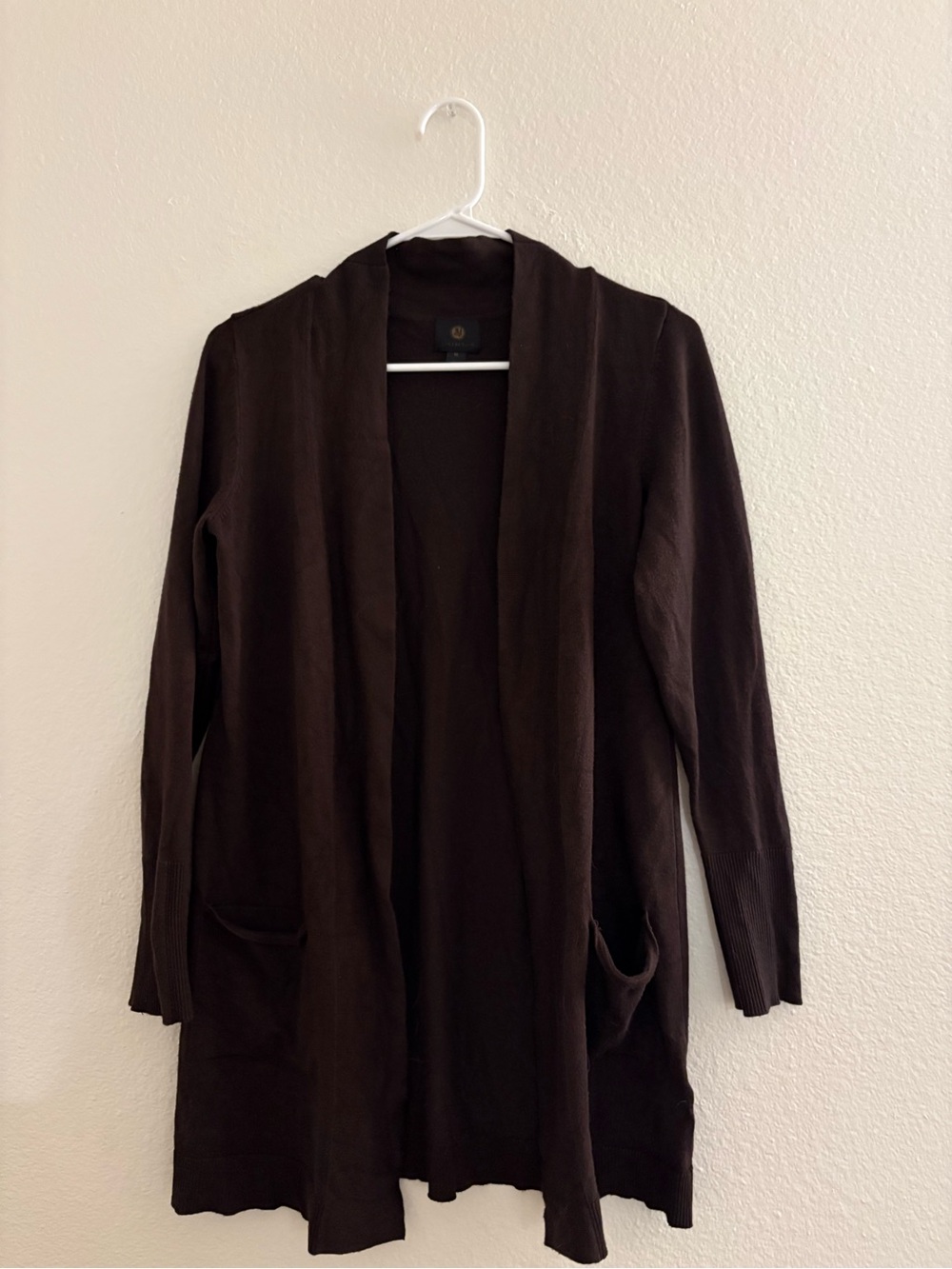 JM Collection Dark Brown Open-Front Cardigan